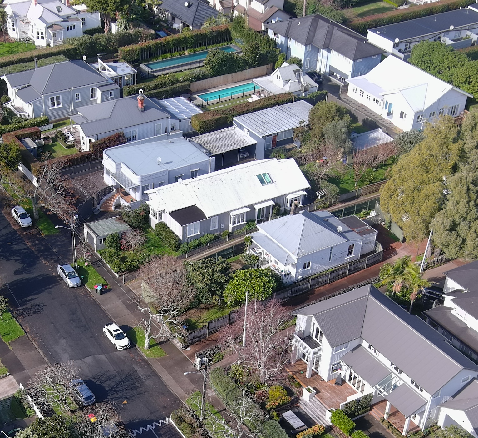 An aerial shot of Auckland's Mt Eden suburb taken by Roof Design and Management
